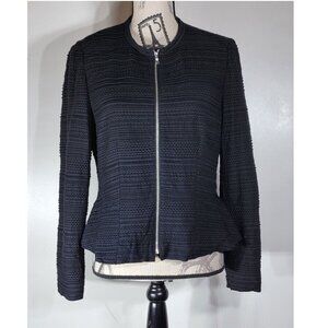 Rebecca Taylor Textured Zip Peplum Jacket, Black, Womens Size 12